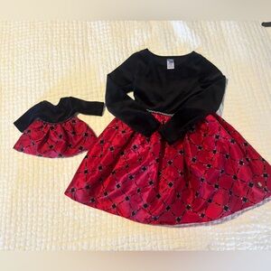 Dollie & Me Red formal dress with matching dress for a doll